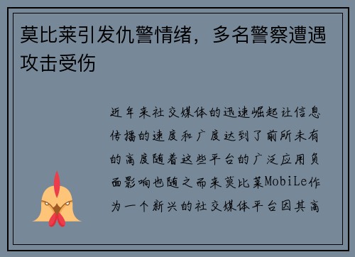 莫比莱引发仇警情绪，多名警察遭遇攻击受伤
