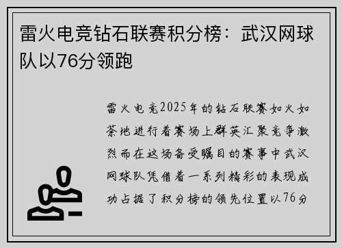 雷火电竞钻石联赛积分榜：武汉网球队以76分领跑